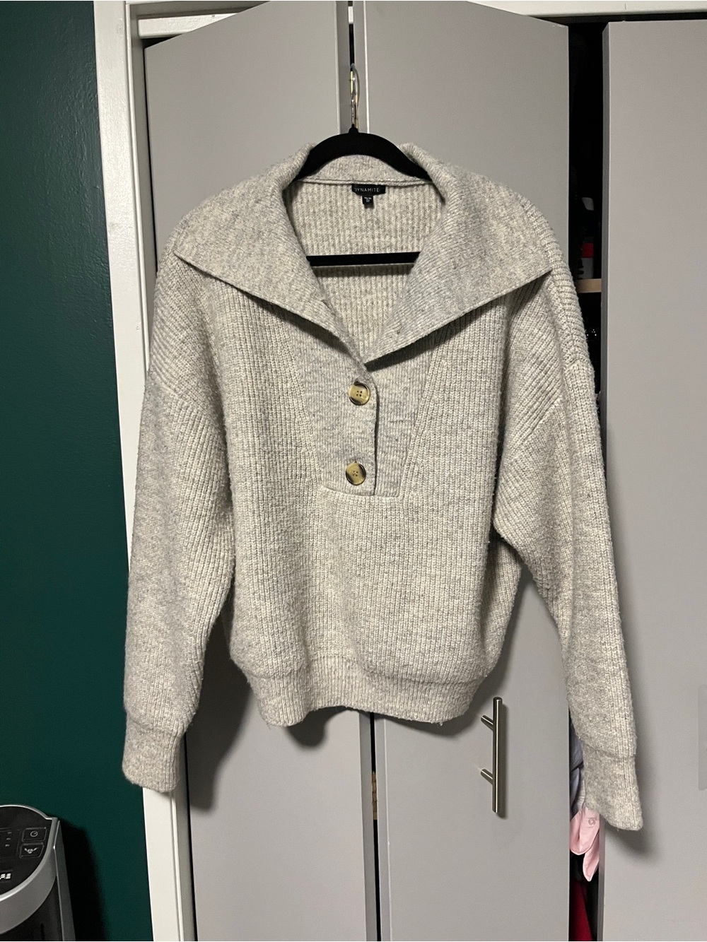 Dynamite Cream Cowl-Neck Button Sweater